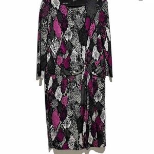 Nine West Black Gray Pink Exotic Diamond Print Stretch Knit Work Dress 8 Dress